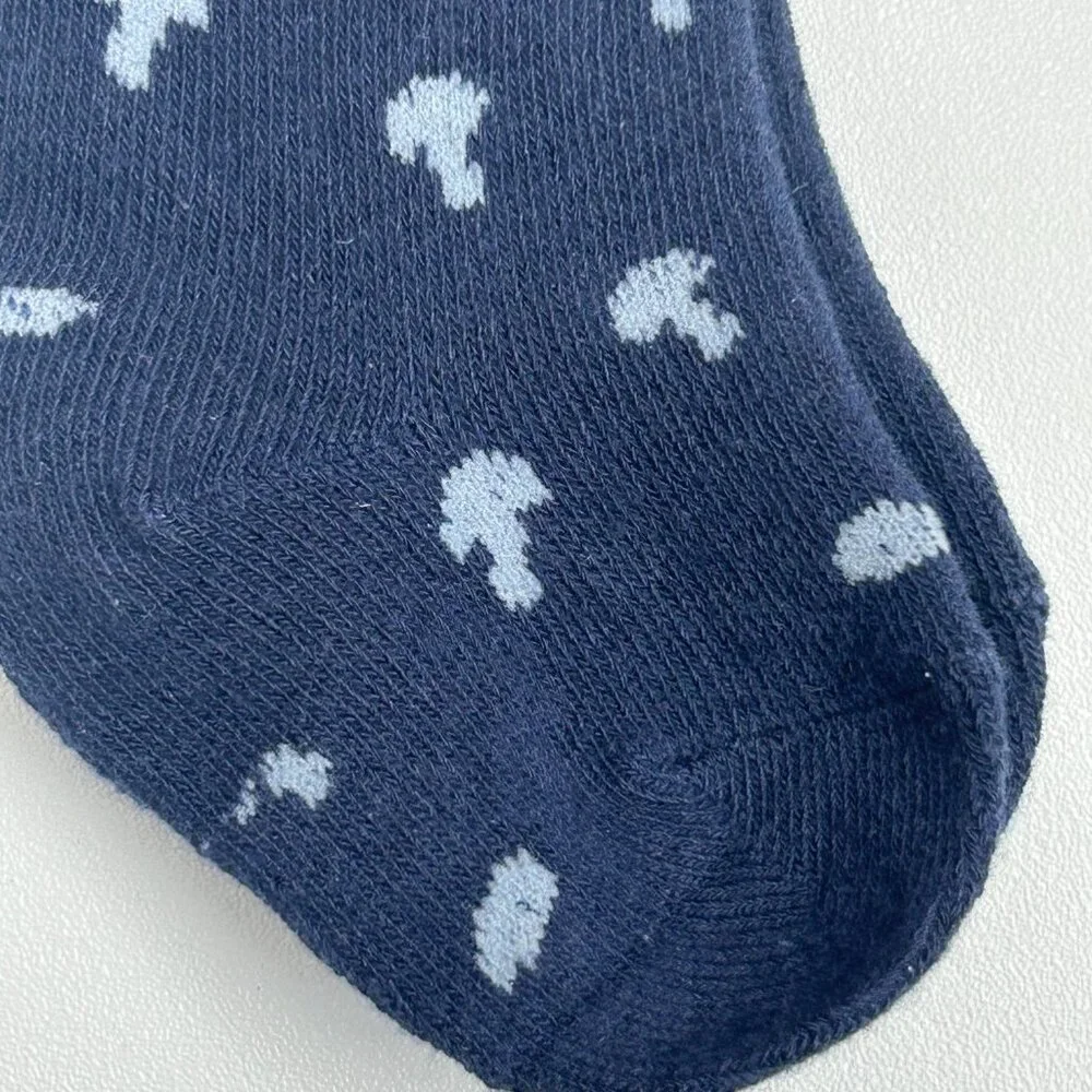NWT Kate Quinn Baby Knee High Socks 0-6M Navy Tiny Mushroom Print Organic